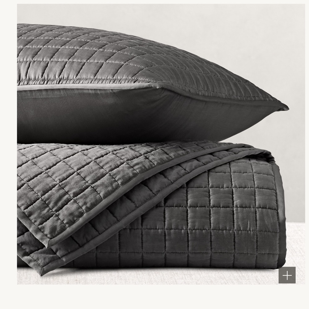 Restoration Hardware Silk Box-Stitch Coverlet & Shams KING